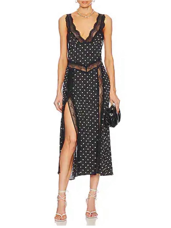 Free People Dresses & Skirts - INTIMATELY FREE PEOPLE Black & White Polka Dot Lace-Trim Midi Dress